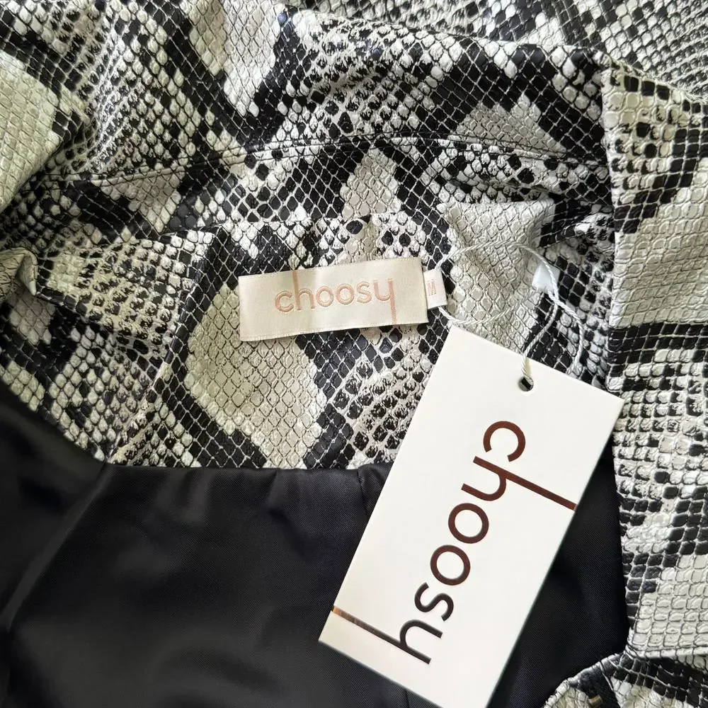 NWT Choosy Elizabeth Faux Snakeskin Coat Lined Belted Women's Sizes S - Picture 9 of 12